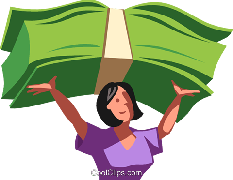 Woman Holding Money Over Her Head Royalty Free Vector - Cartoon Money Stacks (480x372)