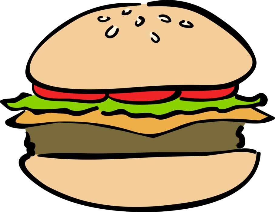 Vector Illustration Of Fast Food Hamburger Meal In - Cheeseburger (907x700)