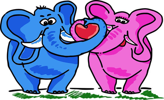 Africa Animal Anthropomorphic Asia Cartoon - Elephant Love Clipart (557x340)