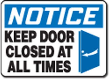 Clipart Info - Keep Door Closed At All Times (w/graphic) Sign, Blue/black (400x400)
