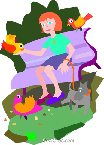 Feeding The Birds In The Park Royalty Free Vector Clip - Cartoon (346x480)