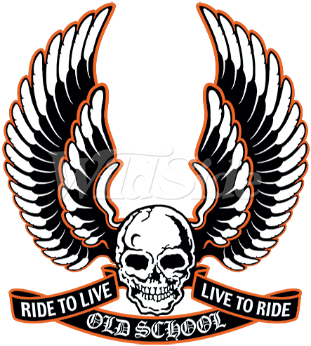 Biker T-shirt Old School Live To Ride Wings Skull Retro - Old School Biker Png (443x493)