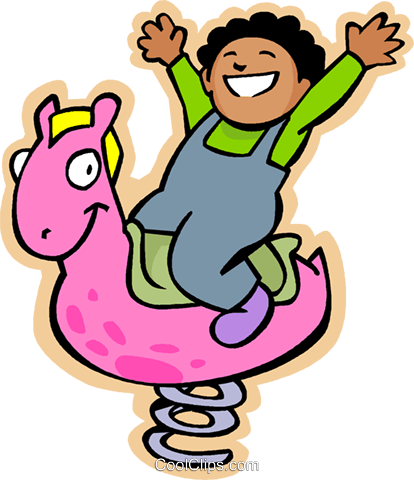 Little Boy Riding On A Spring Toy At The Royalty Free - Bouncy Horse Png (414x480)