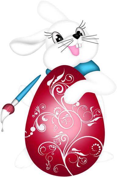 Transparent Easter Bunny And Red Egg Png Clipart Picture - Easter (480x717)
