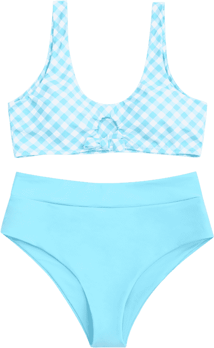 Zaful Womens Tied Plaid High Waisted Bikini Set - Swimsuit Bottom (558x744)