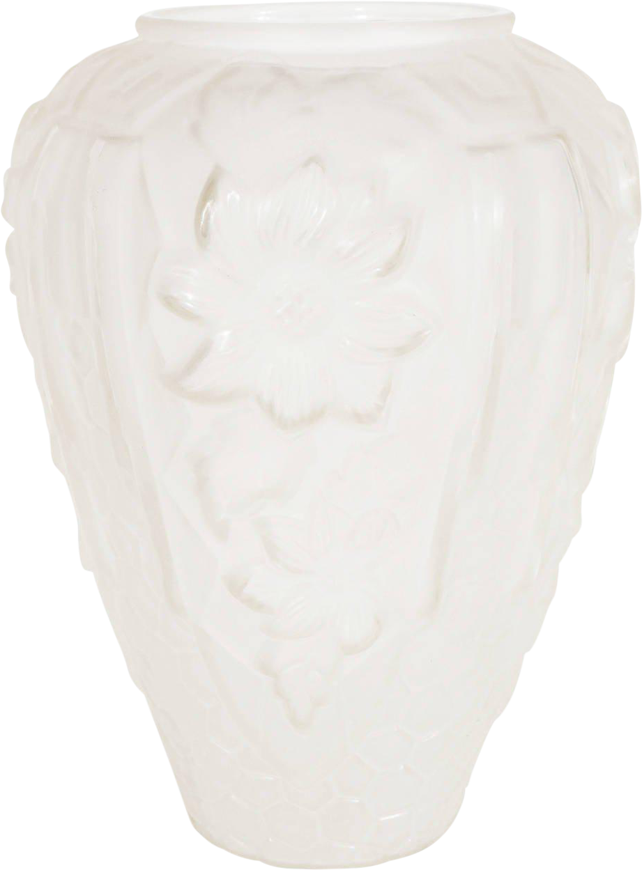 Superior Art Deco Relief Frosted Glass Vase With Cubist - Vase (1022x1387)