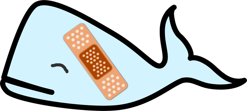 Whale With Bandaid - Whale Clipart Black And White (840x377)