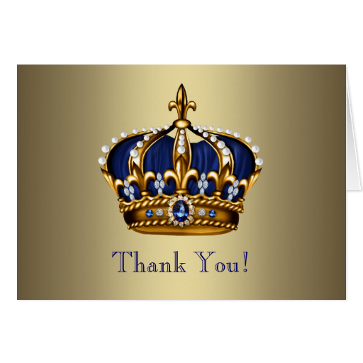 Royal Navy Blue Gold Prince Crown Thank You Cards - Royal Crown Blue And Gold (512x512)