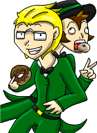 Jeff Has A Chocolate Donut While Tony Has A Glazed - Cartoon (400x550)