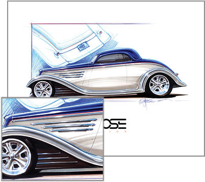 '33 Coupe Print - Kustom Cartoons Cars V8 (430x430)