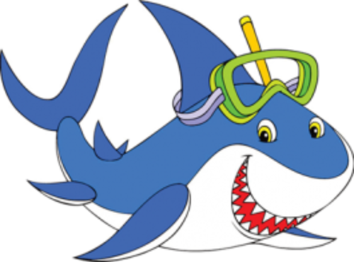 Family Scuba Bubble Blast Logo - Great White Shark Cartoon (500x370)