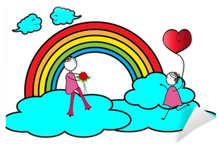 Happy Couple Play On A Cloud -valentines Day Wall Mural - Illustration (400x400)
