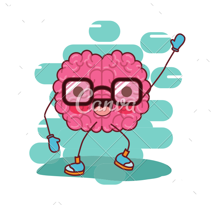 Brain Cartoon With Glasses And Greeting And Background - Cartoon (800x800)