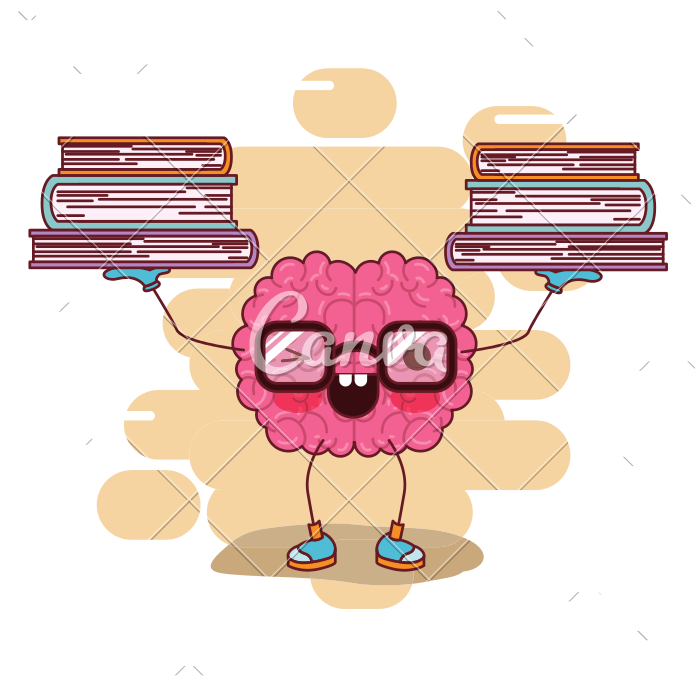 Brain Cartoon With Glasses And Books - Cerebro Dibujo Animado (800x800)