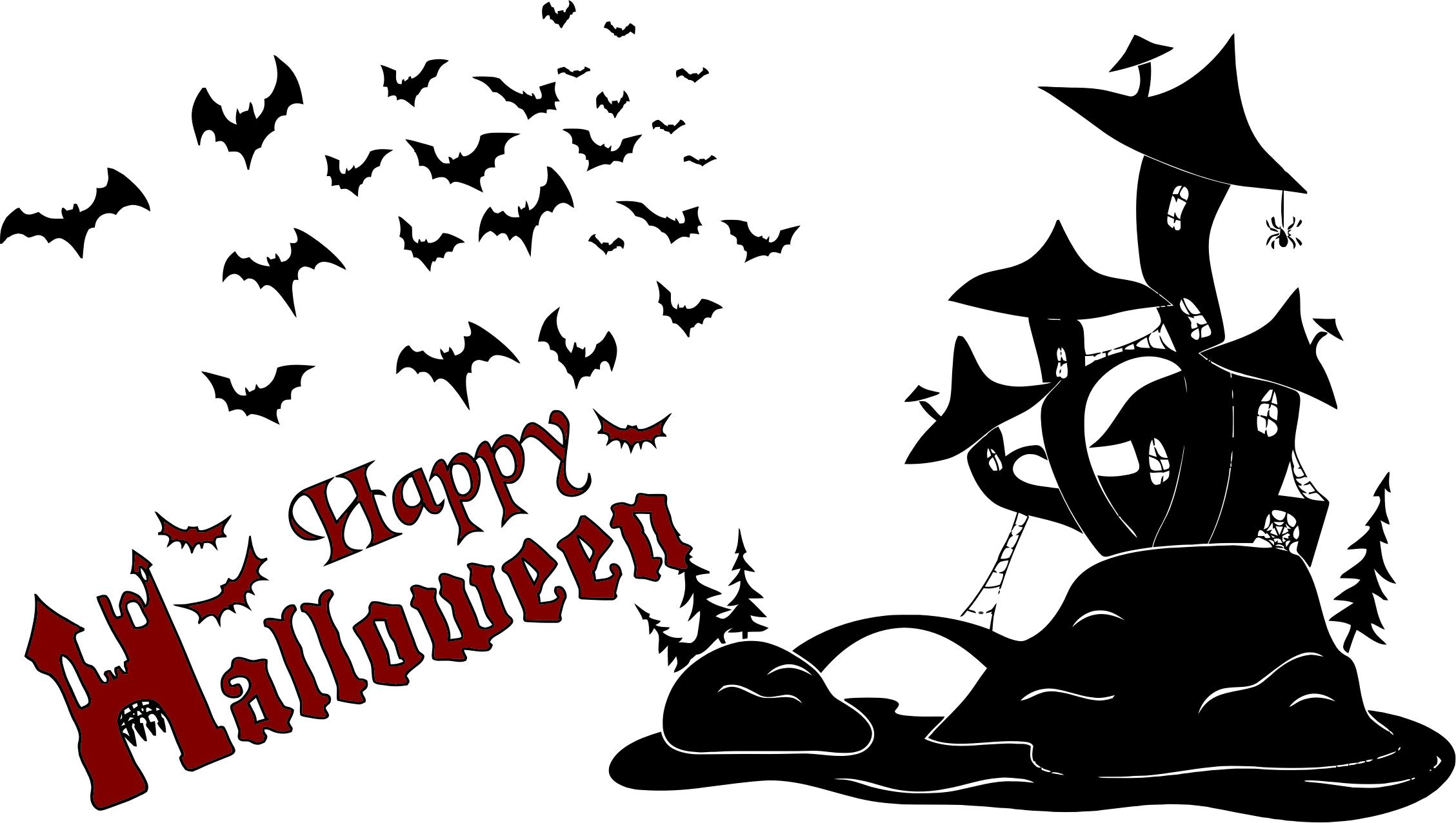 Happy Halloween Scene Silhouette Icons Png - Happy Halloween Png Text (2257x1276)