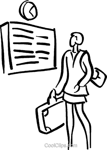 Woman Checking Time For Her Departure Royalty Free - Line Art (342x480)