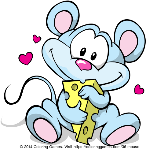 Mouse With Cheese Coloring Page - Cute Mouse With Cheese Cartoon (500x500)