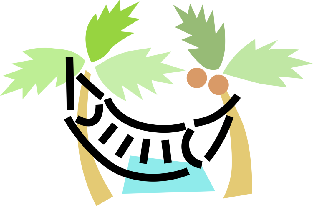 Vector Illustration Of Hammock Between Two Palm Trees - Vector Illustration Of Hammock Between Two Palm Trees (1063x700)