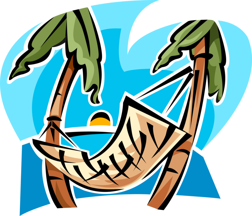 Vector Illustration Of Hammock Between Palm Trees On - Vector Illustration Of Hammock Between Palm Trees On (816x700)