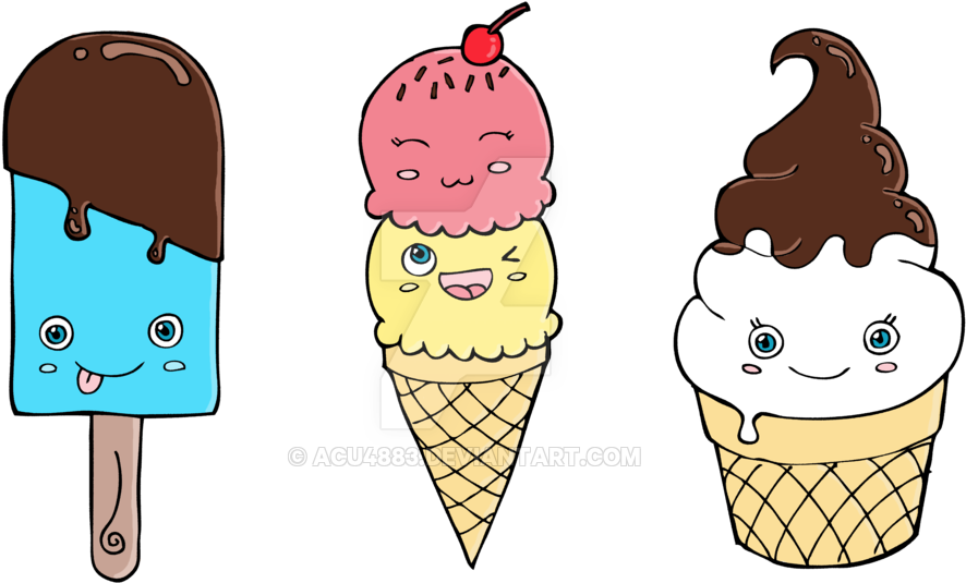 Cute Ice Cream Color By Acu4883 - Ice Cream Png Cute (1024x703)