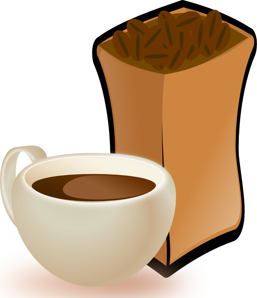 Onlinelabels Clip Art Cup Of Coffee With Sack Of Coffee - Coffee Beans Clip Art (863x1000)