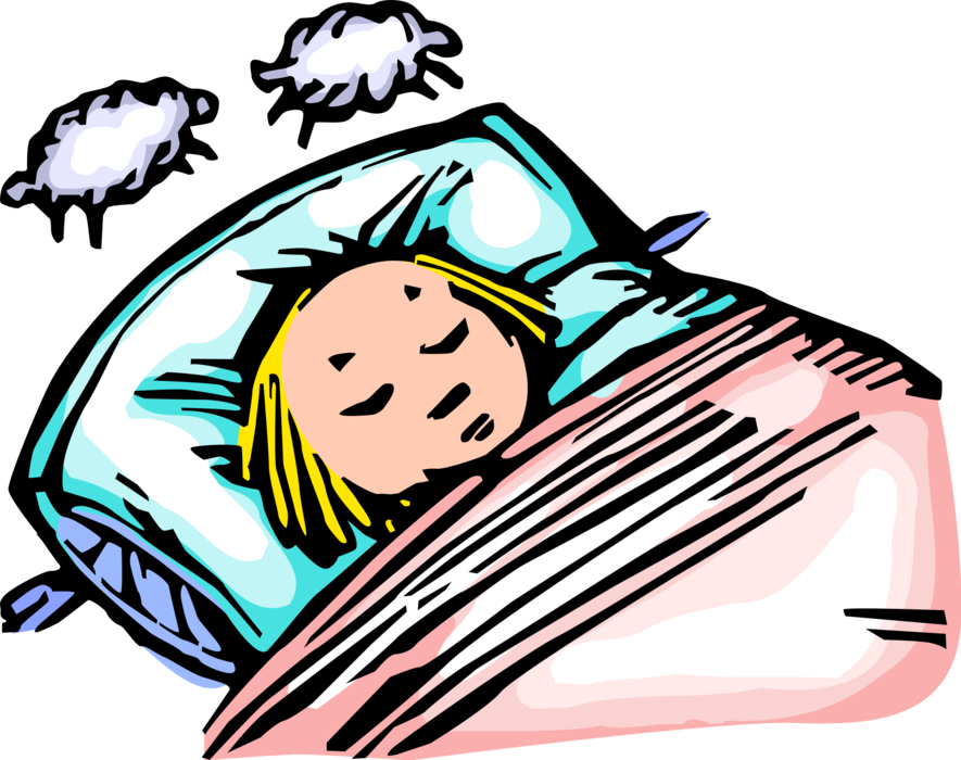 Vector Illustration Of Little Girl Sleeping Asleep - Girl Falling Asleep Cartoon (885x700)