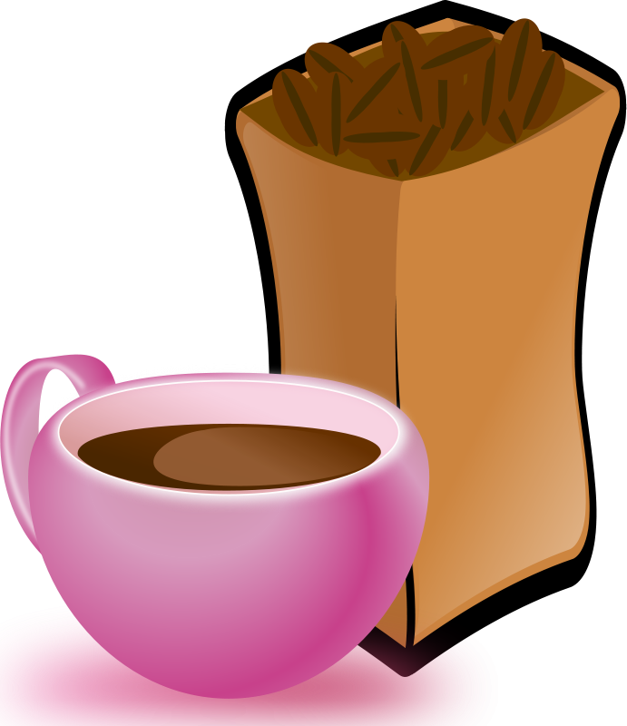 Free Cup Of Coffee With Sack Of Coffee Beans - Coffee Beans Clip Art (691x800)