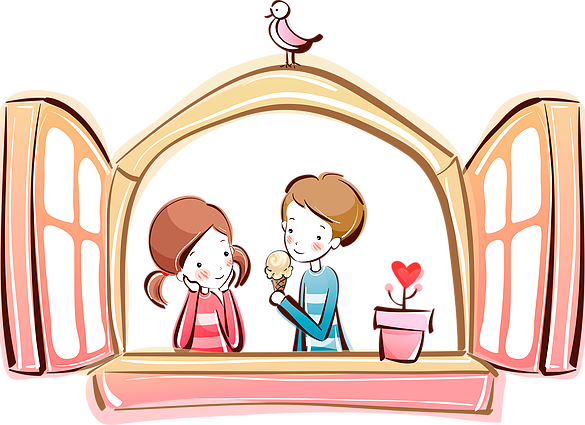 746-4300 - Cute Couple Home Cartoon (585x425)