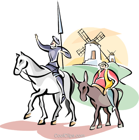 Don Quixote And Sancho Panza Royalty Free Vector Clip - Dom Quixote E Sancho Pança (476x480)