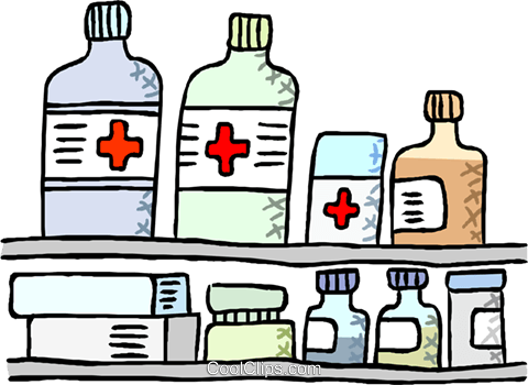 Medication Displayed On Shelves Royalty Free Vector - Medication Clipart Png (480x350)