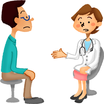 Man Receiving A Medical Consultation With Female Doctor - Physical Examination (350x350)