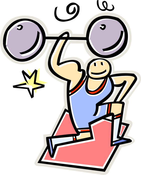 Vector Illustration Of Weightlifter Lifts Barbell Weight - Vector Illustration Of Weightlifter Lifts Barbell Weight (564x700)