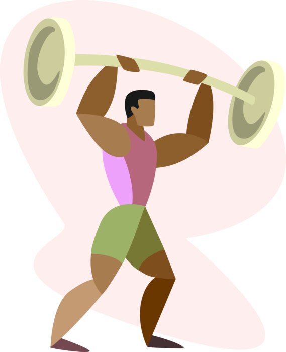 Vector Illustration Of Weightlifter Lifts Barbell Weight - Graphic Design (569x700)