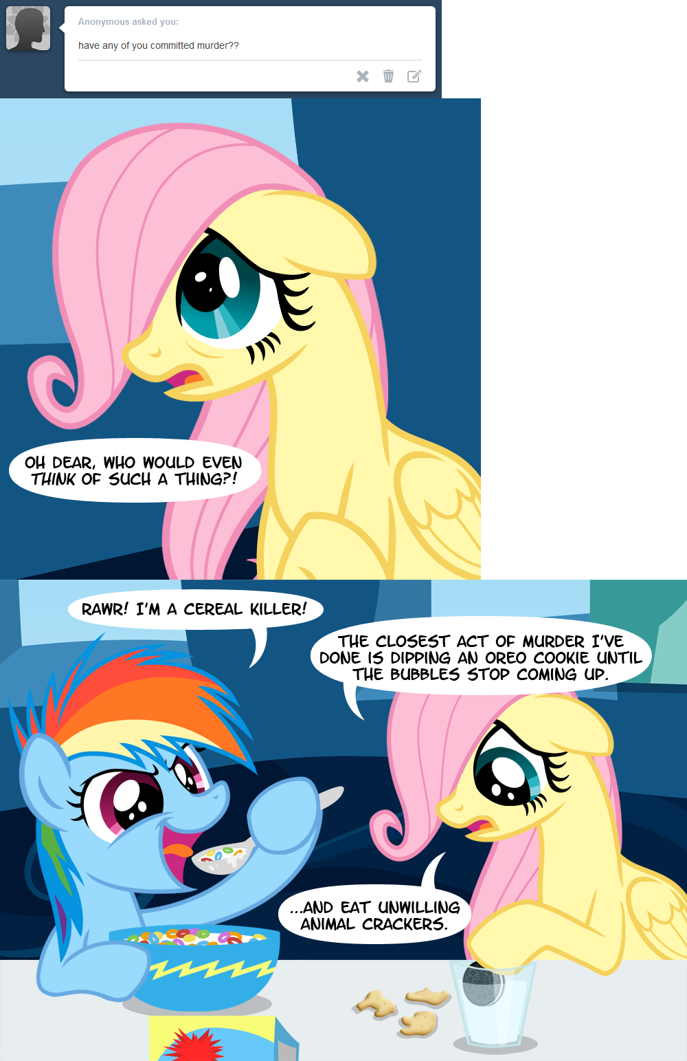 Cereal, Cookie, Eating, Filly, Floppy Ears, Fluttershy, - Cartoon (1000x1543)