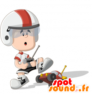 Novo Mascote Menino Com Um Capacete Vermelho E Branco - Cartoon (300x400)