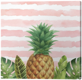 Watercolor Vector Banner Tropical Leaves And Pineapple - Leaves And Pineapple (400x400)