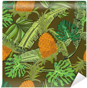 Vector Drawn Tropical Seamless Pattern On Brown Background - Drawing (400x400)