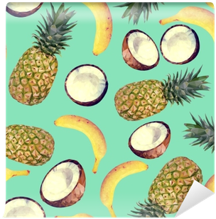 Seamless Pattern With Tropical Fruits - Banan Ananas Och Kokos Bakgrunder (400x400)