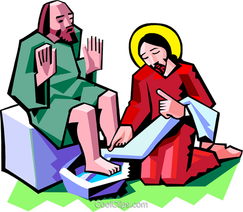 Jesus Washing The Feet Of A Disciple Royalty Free Vector - Jesus Washing Disciples Feet (480x419)