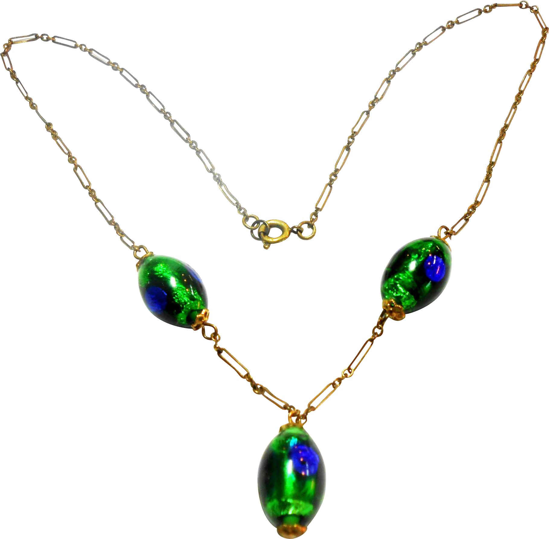 Peacock Eye Bead Paper Clip Chain Necklace Circa 1930 - Necklace (1818x1818)