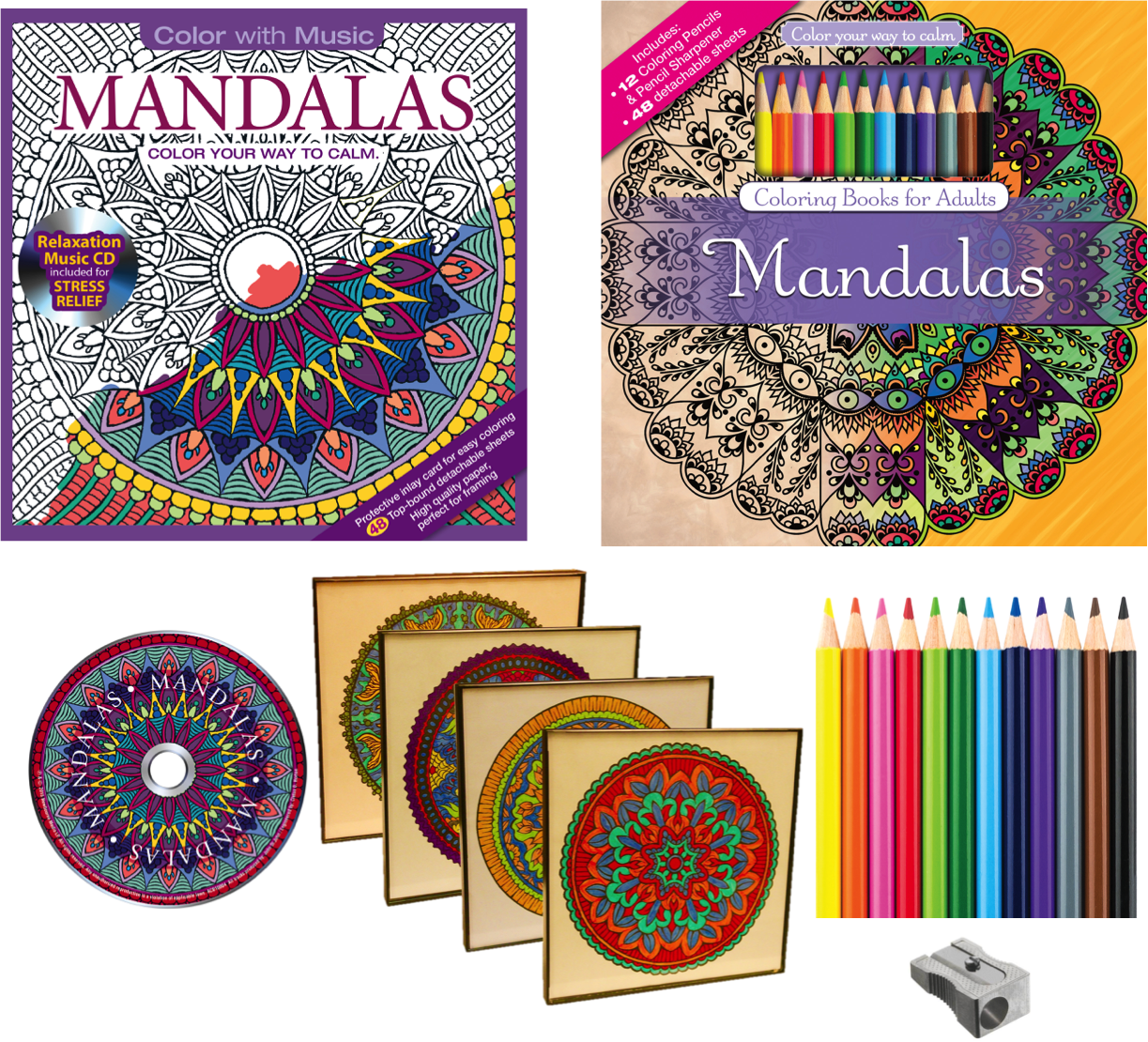 Mandalas Adult Coloring Books & Picture Frames Combination - Mandalas: Color Your Way To Calm [book] (1223x1110)