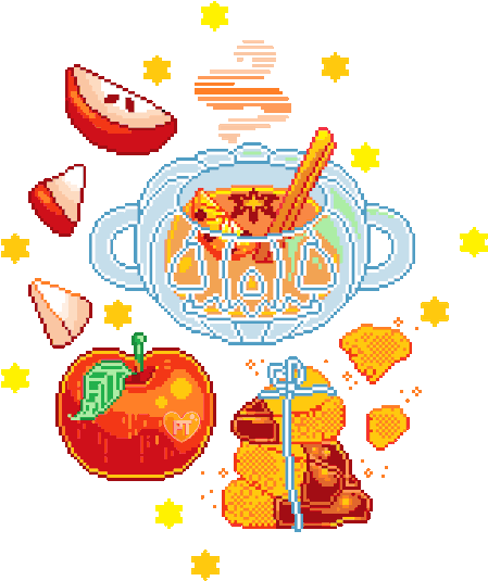 Spicy Hot Apple Cider, Honeycomb Toffee & Seasonal - Pixel Food Gif Transparent (500x566)