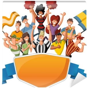 Group Of Cartoon Sport Fans And Supporters Cheering - Aficionados Animados (400x400)