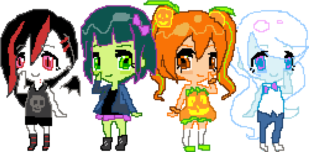 Pixel Halloween Themed Chibi Auction By Skweekerzthedemon - Cartoon (1024x576)