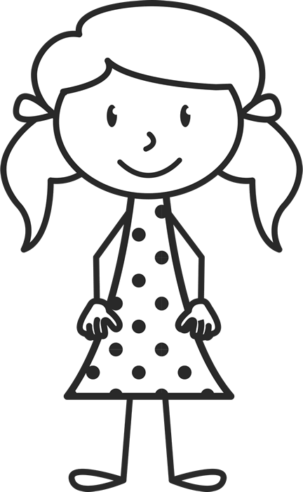 Girl With Pigtails And Polka Dot Dress Stamp - Stick Figure With Dress (432x700)