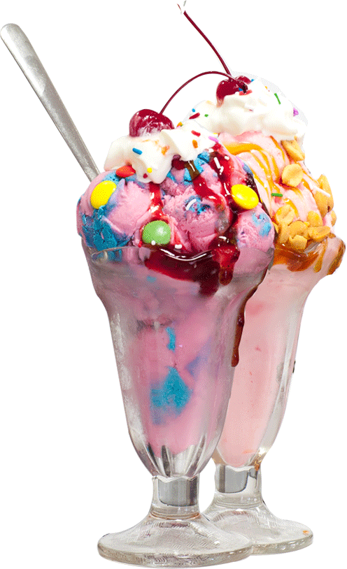 Three Flavours Of Ice Cream Sit Under Two Slices Of - Ice Cream Sundae With Sprinkles And Toppings (496x814)