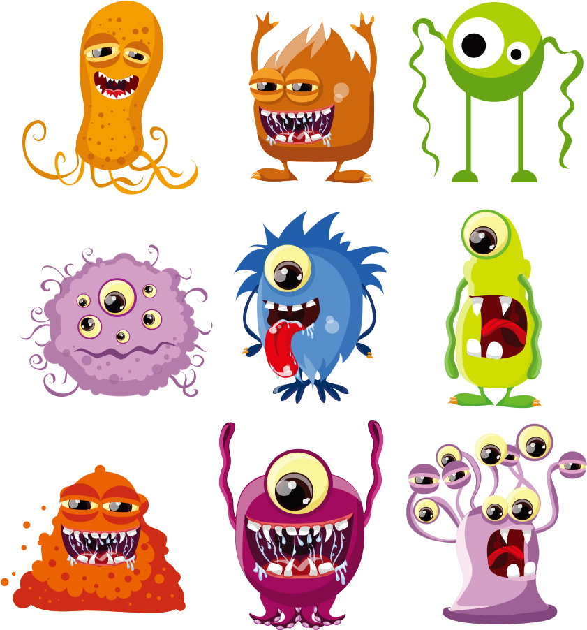 Euclidean Vector Clip Art - Vinyl Stickers Decal Set Of 9 Little Cartoon Monster (977x901)