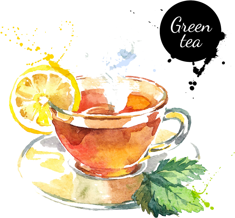 Green Tea Watercolor Painting Drawing - Cup Of Tea Watercolor (1000x1000)