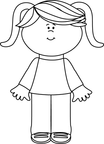 Black And White Cute Little Girl - Clip Art (362x500)