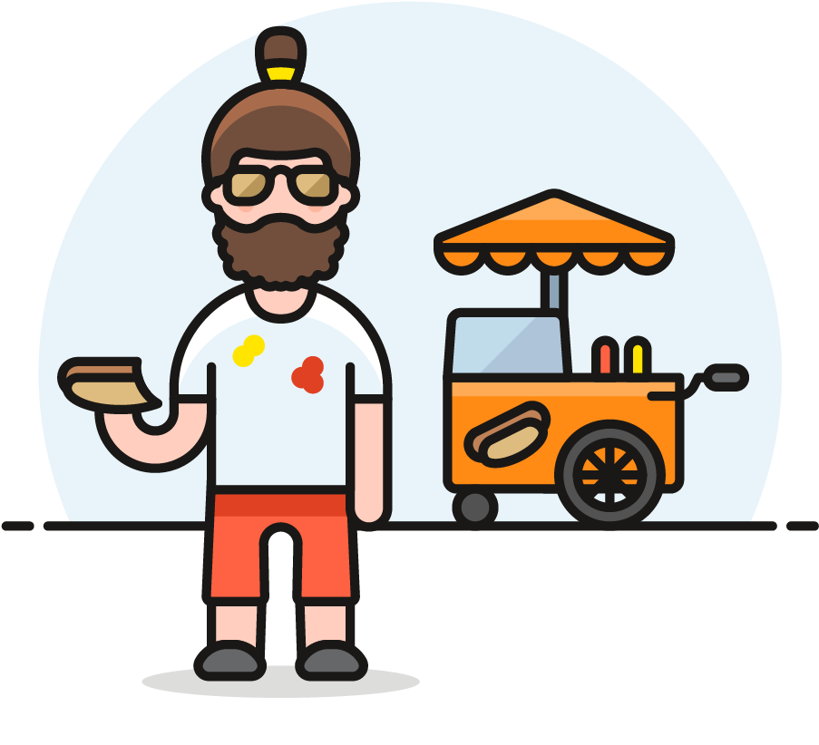 39 Hotdog Food Cart Male Caucasian - Cartoon (1025x1148)